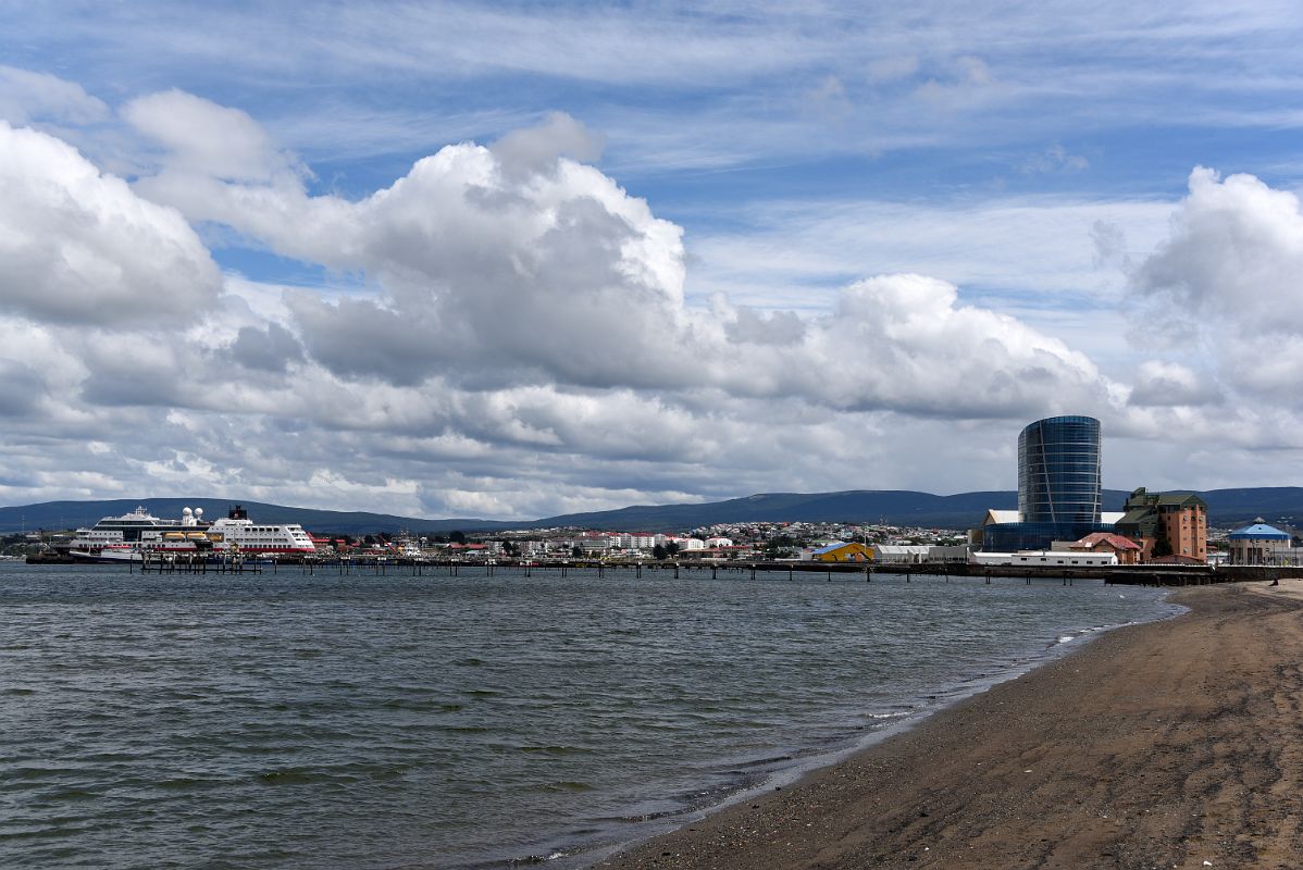 08A Waterfront Beach Area And Downtown Punta Arenas Chile Including Modern Hotel Dreams del Estrecho